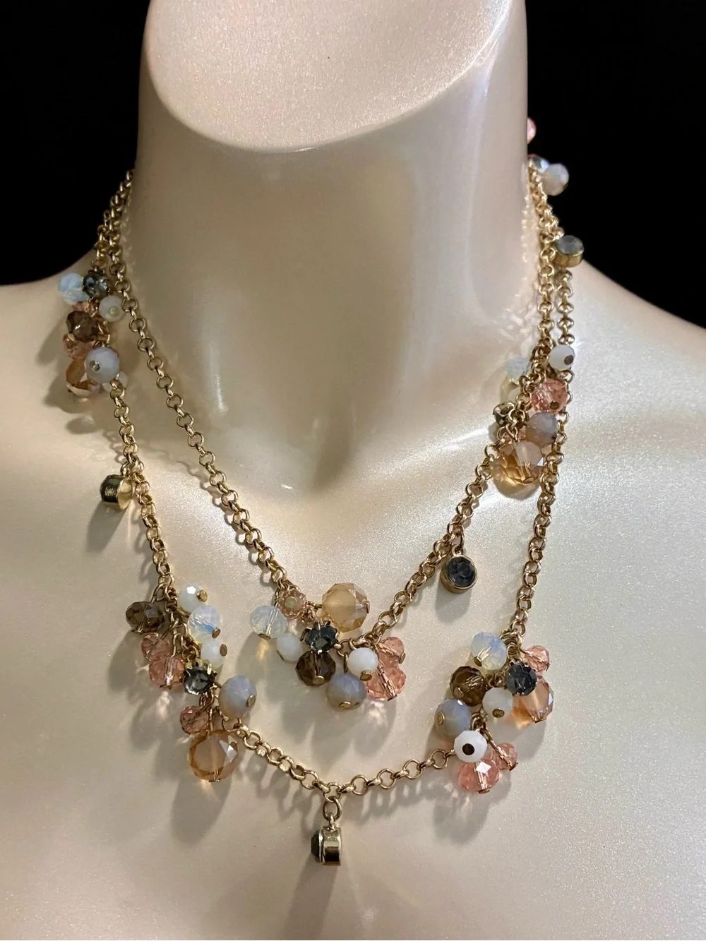 LOFT Gold-Tone Long Necklace with Peach, Champagne and White Beads